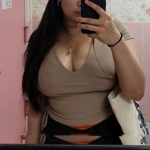 Ae stretchy ruched drawstring side crop deep v top